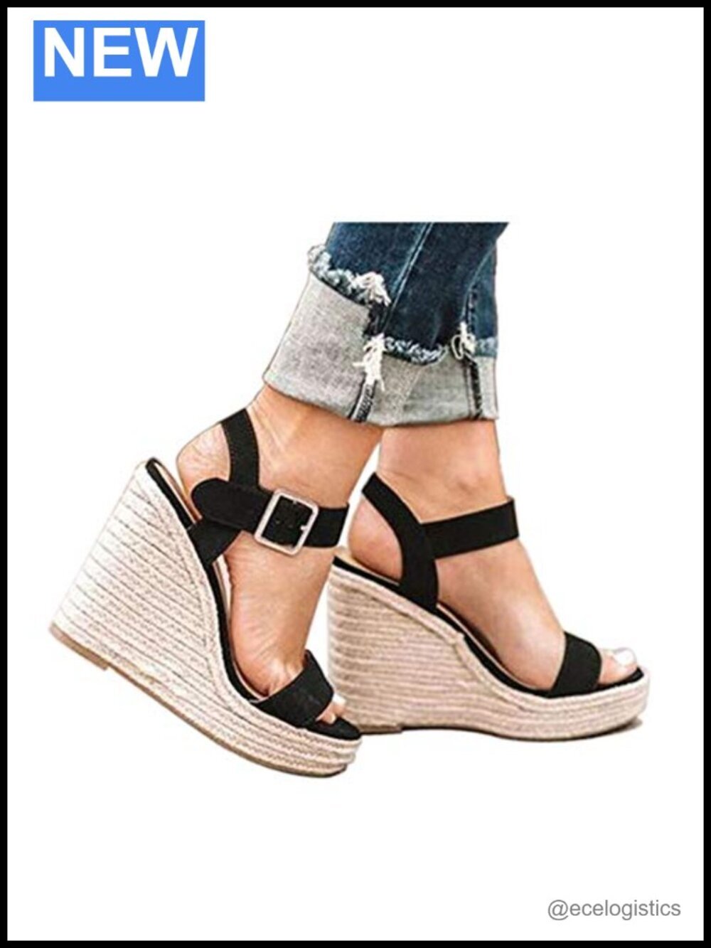 Braided Jute Platform Wedge Sandals Ankle Strap Open Toe